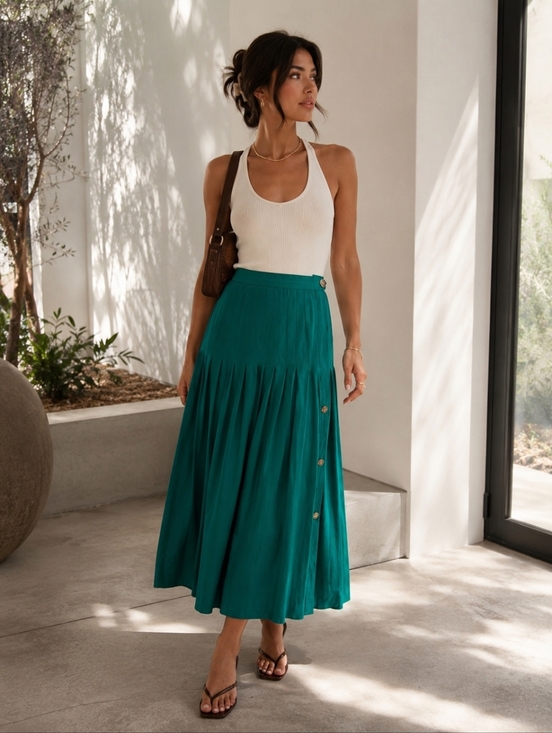 ONE + ONE Dresses & Skirts - Vintage ONE + ONE green pleated wool skirt size S